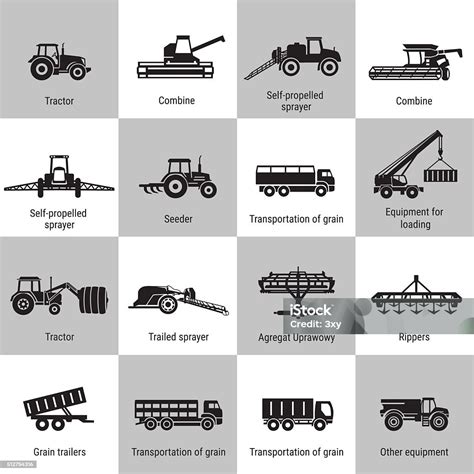 Agriculture Machinery Equipments Stock Illustration - Download Image Now - Icon Symbol, Tractor ...