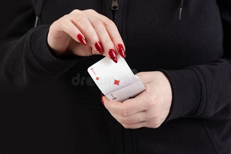 Female Hands Hold a Deck of Cards and Show Tricks. Stock Photo - Image ...