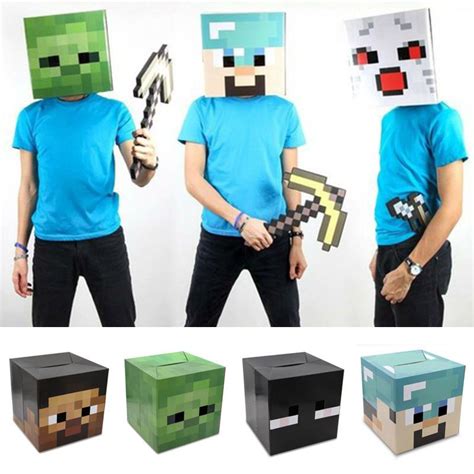 Minecraft Cardboard Head Cover Box Steve Creeper Enderman Mask Cosplay ...