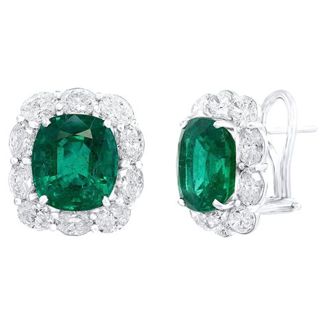 8.50 Carat Total Weight Emerald Diamond Earrings at 1stDibs