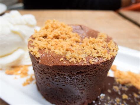 Macro of Chocolate Fondant with Ice Cream Stock Image - Image of close, gourmet: 66727793