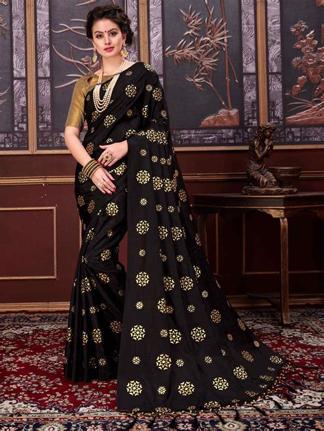 Black Silk Designer Saree with Foil Print Trendy Sarees, Fancy Sarees ...