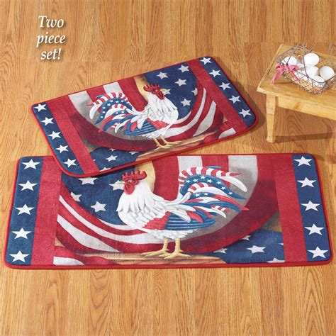 Patriotic Rooster Rug Set - 2 pc | Collections Etc.