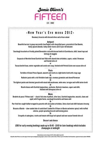 New Year's menu at Jamie Oliver's Fifteen 15 by Jamie Oliver's charity ...