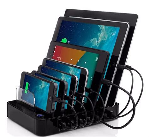 Multi function USB Charging Station black 7 Port 64.89W USB Charger for ...