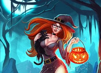 Autumn witch, blue, eyes, girl, orange, owl, witch, halloween ...