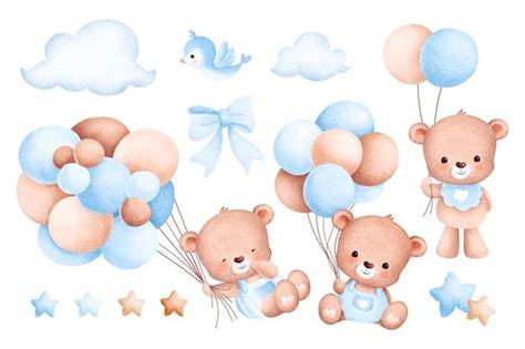 Adorable Watercolor Baby Bear Illustration Set