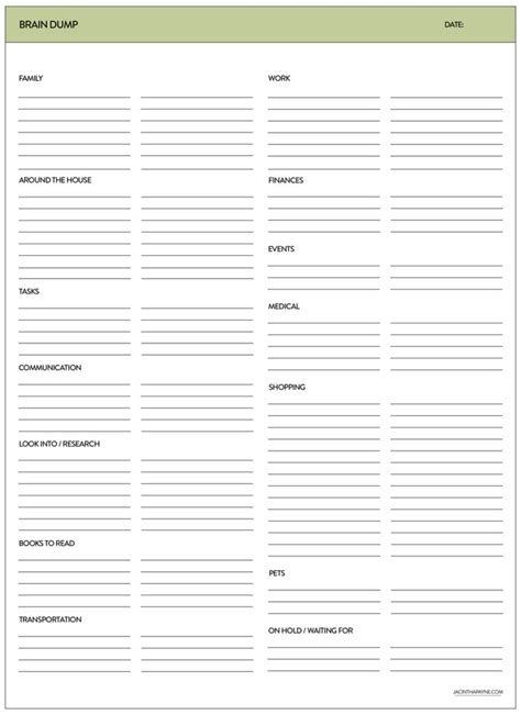 brain dump template - Google Search | Brain dump bullet journal, Brain dump template, Brain dump