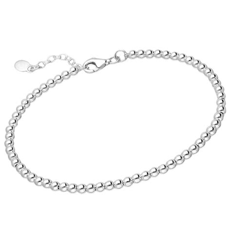 Sterling Silver Ball Beaded Bracelet | Length: 6 - 7" | Width: 3mm