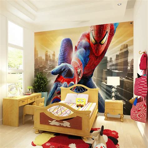 Custom Marvel Hero Wall Mural Spiderman Kids Boys Children Photo Wallpaper Silk Wallpaper Home ...