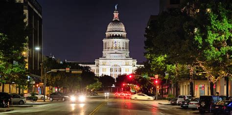 Austin Texas Congress Avenue At Night With Illuminated Capitol Building Panorama Stock Photo ...