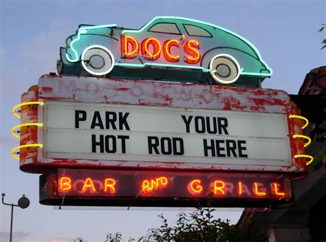 Doc's Bar & Grill neon sign in Hill Country, Texas, USA Old Neon Signs, Vintage Neon Signs, Old ...