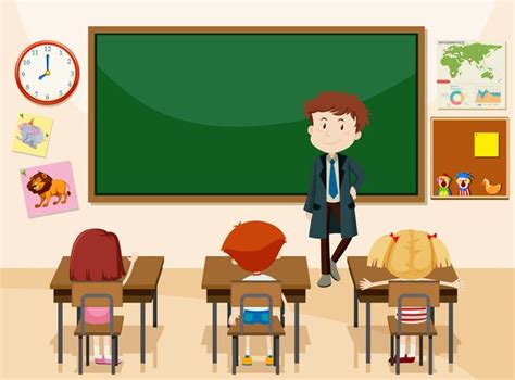 Teacher and students classroom scene 301004 Vector Art at Vecteezy