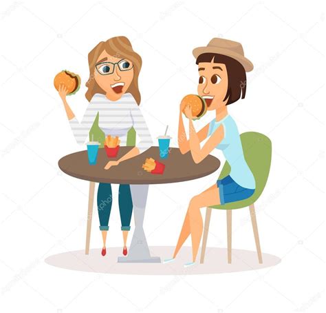 Dibujos: amigas comiendo dibujo | Amigas comiendo — Vector de stock © nordfox #140425986