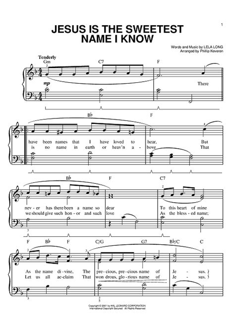 Jesus Is The Sweetest Name I Know" Sheet Music by Lela Long for Easy Piano - Sheet Music Now