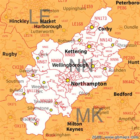 northampton Postcode Area, District and Sector maps in Editable Format