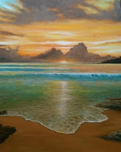 Gold sunset | Beach painting, Gold sunset, Painting