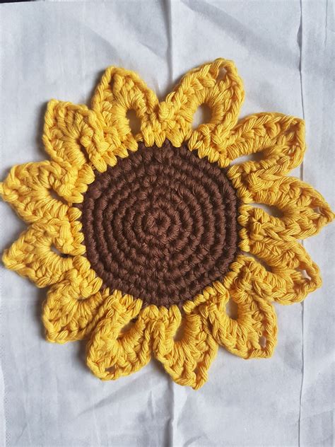 Crochet Sunflower Coaster Free Pattern Web Bring The Sunshine Inside With This Sunflower Coaster ...