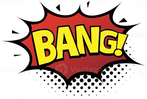 Comic lettering bang. Comic speech bubble with emotional text Bang. Bright dynamic cartoon ...