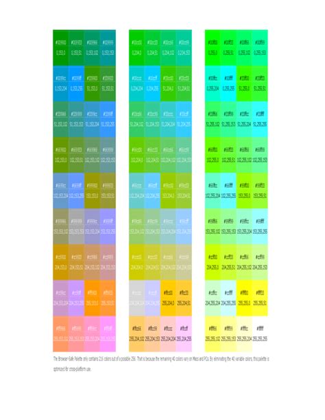 RGB HTML Color Codes Chart Free Download