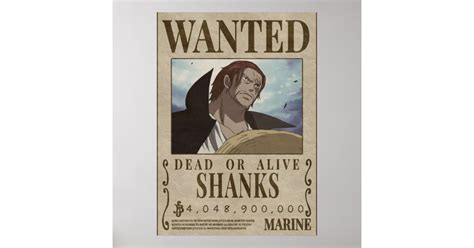 Wanted Shanks shanks bounty Poster | Zazzle