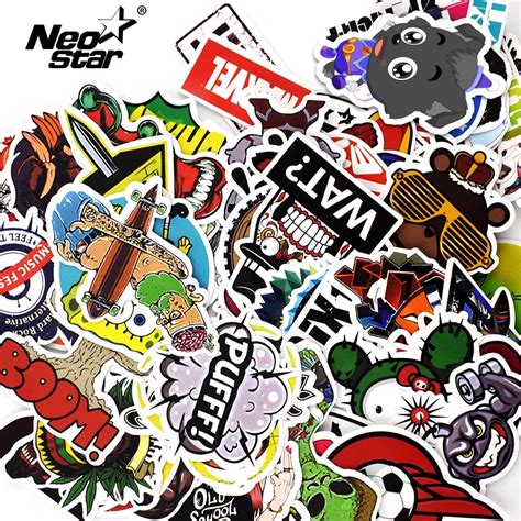 100Pcs/Lots Mixed Vinyl Stickers For Tablet Laptop Moto Car Suitcase ...