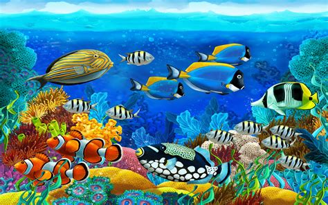 Ocean Marine Animals Barrier Reef, Tropical Colorful Fish Desktop ...