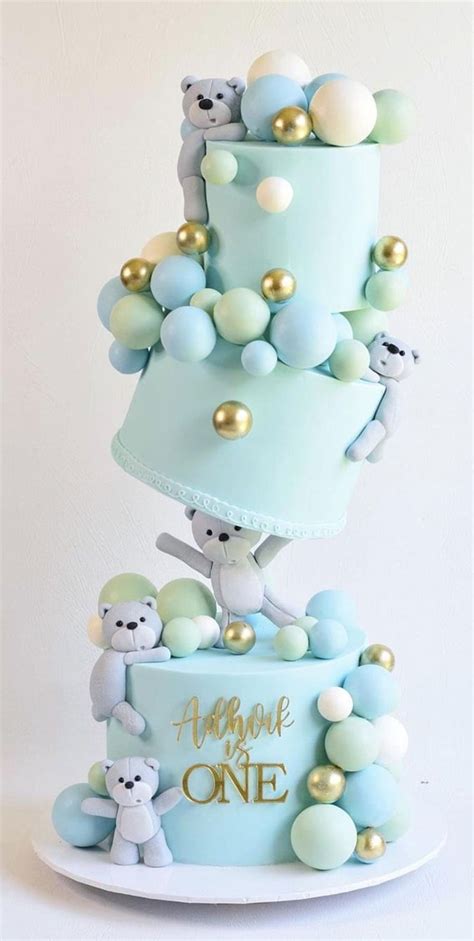 40 Cute First Birthday Cakes in 2022 : Baby Blue 1st Birthday Cake