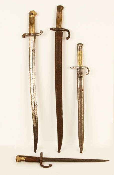 BAYONETS: Three antique French bayonets (one with scabbard); 19th ...