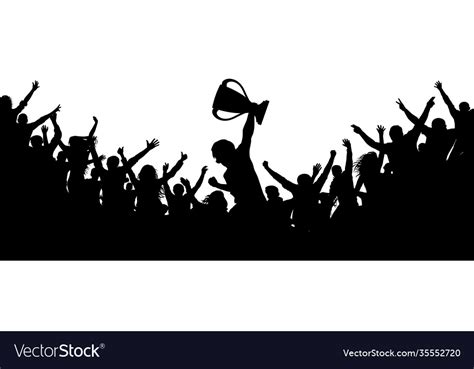 Sport victory cup cheering crowd fans silhouette Vector Image