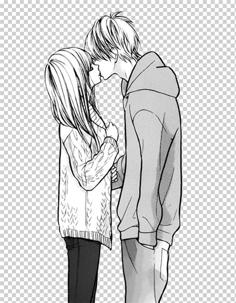 Hombre besando a mujer, anime dibujando manga beso blanco y negro, manga, amor, blanco, niño png ...