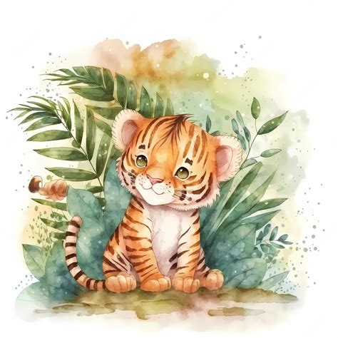 Premium Photo | Cute baby tiger Illustration on watercolor painting