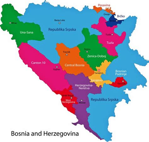 Mapa de regiones y provincias de Bosnia y Herzegovina - OrangeSmile.com