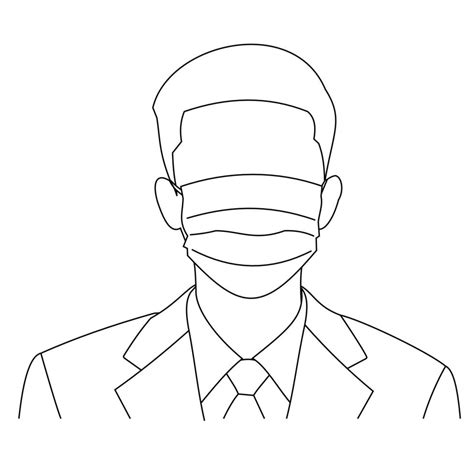 Illustration line drawing of a young man sick wearing medical face ...