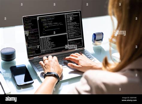 Programmer Woman Coding On Computer. Coder Girl Stock Photo - Alamy