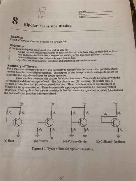 Solved Name Date Class 8 Bipolar Transistor Biasing Floyd, | Chegg.com