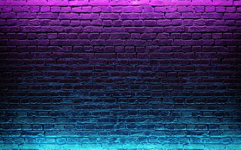 Modern futuristic neon lights on old grunge brick wall room background ...