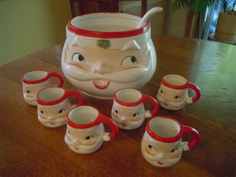 Vintage 60's Santa PUNCH BOWL + LADLE + 6 Santa Cups asis HTF | Old ...