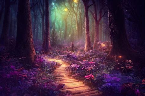 Premium Photo | Fantasy magical path through enchanted forest trees ...