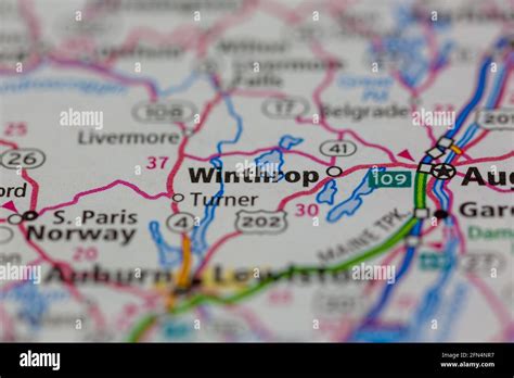 Winthrop Maine USA shown on a Geography map or road map Stock Photo - Alamy