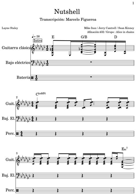 Nutshell - Sheet music for Classical Guitar, Electric Bass, Drum Set