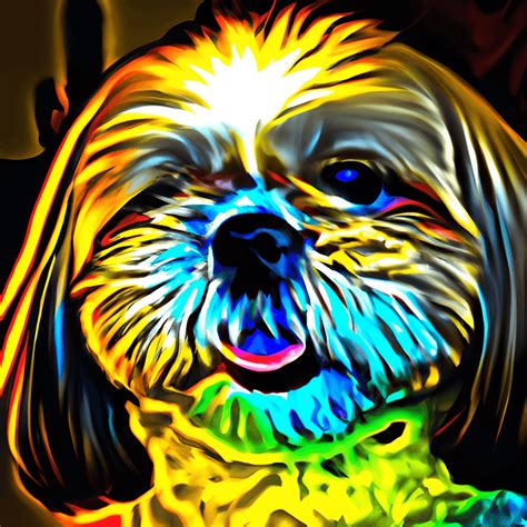 Abstract Neon Art Shitzu Dog Face · Creative Fabrica