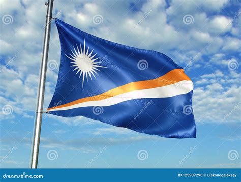 Marshall Islands Flag Waving with Sky on Background Realistic 3d ...