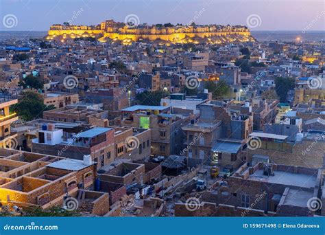 Jaisalmer City and Fort at Night. Rajasthan Stock Photo - Image of ...