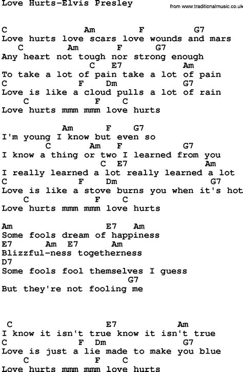 Country Music:Love Hurts-Elvis Presley Lyrics and Chords