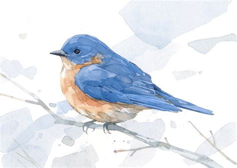 Bluebird watercolor print woodland painting bird decor 5x7