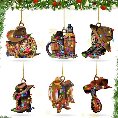 Amazon.com: Christmas Decorations for Hat Ornament, 6 Pcs Western Christmas Ornaments Hanging ...