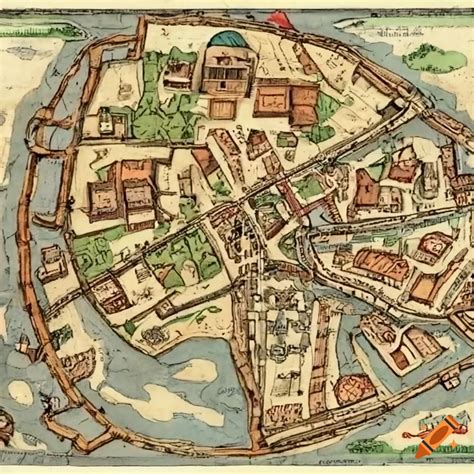 Medieval town map on Craiyon