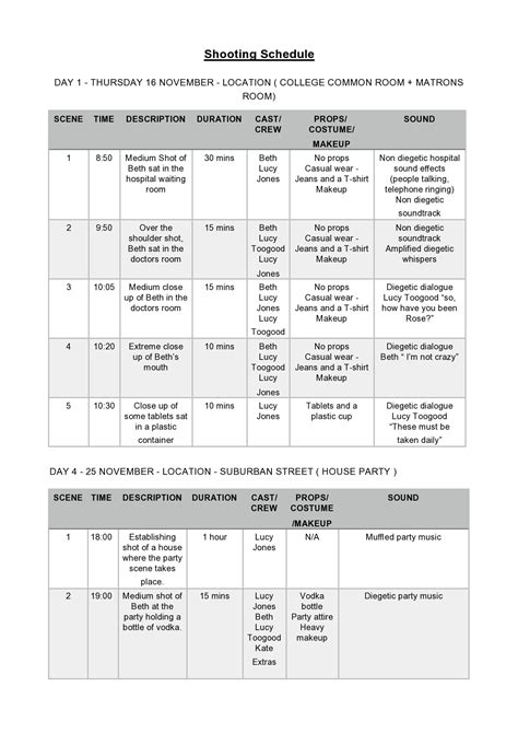 30 Perfect Shooting Schedule Templates (Film, TV Show) - TemplateArchive