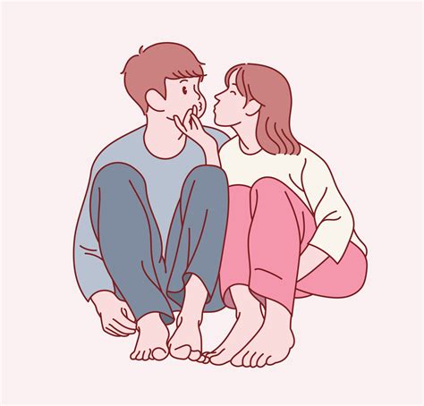 A cute couple is sitting in a friendly pose. hand drawn style vector ...